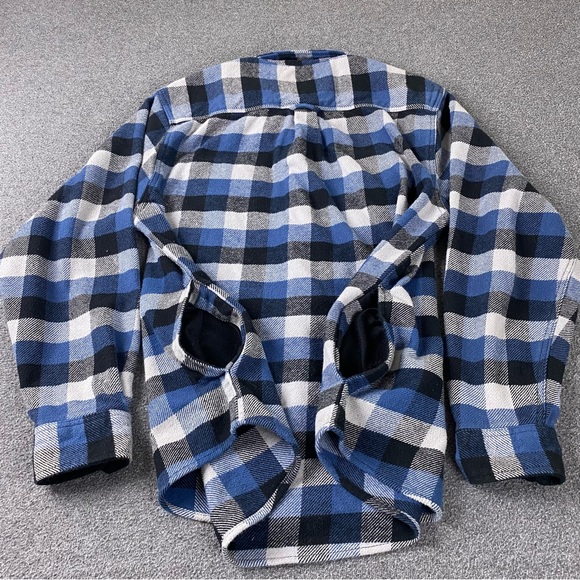 Orvis Flannel Shirt Jacket Shacket Heavyweight Blue Gray Long Sleeve Men’s Sz L - Picture 8 of 11